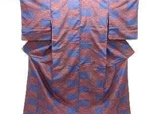 アンティーク　抽象模様織り出し十日町紬着物